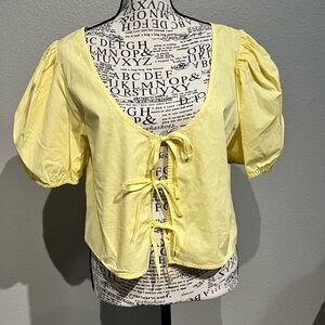 Abound Light Yellow Puff Sleeve Blouse with Tie-Front